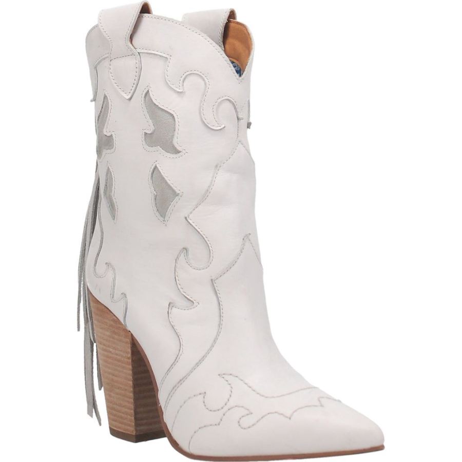 DINGO LADY'S NIGHT LEATHER BOOTIE-WHITE