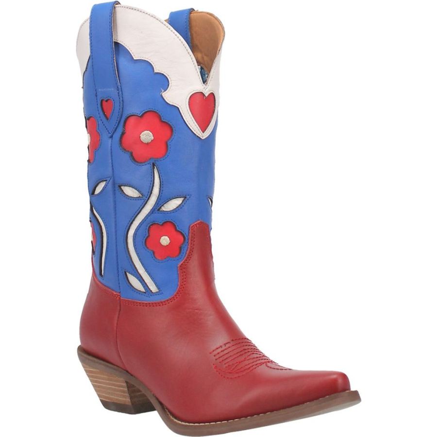 DINGO COMIN UP ROSES LEATHER BOOT-CRANBERRY - Click Image to Close