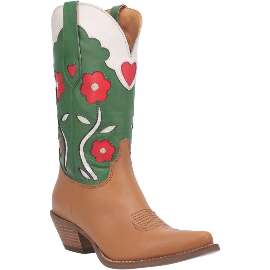 DINGO COMIN UP ROSES LEATHER BOOT-CAMEL