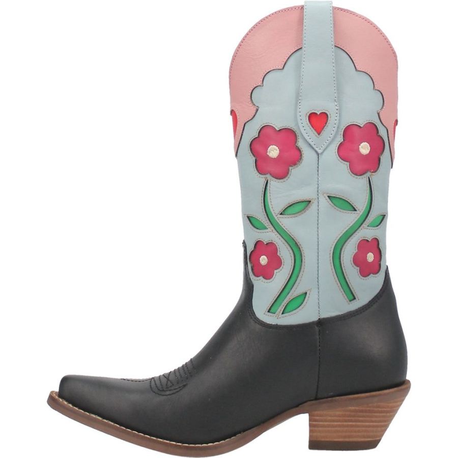 DINGO COMIN UP ROSES LEATHER BOOT-BLACK