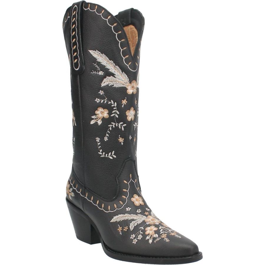 DINGO FULL BLOOM LEATHER BOOT-BLACK - Click Image to Close