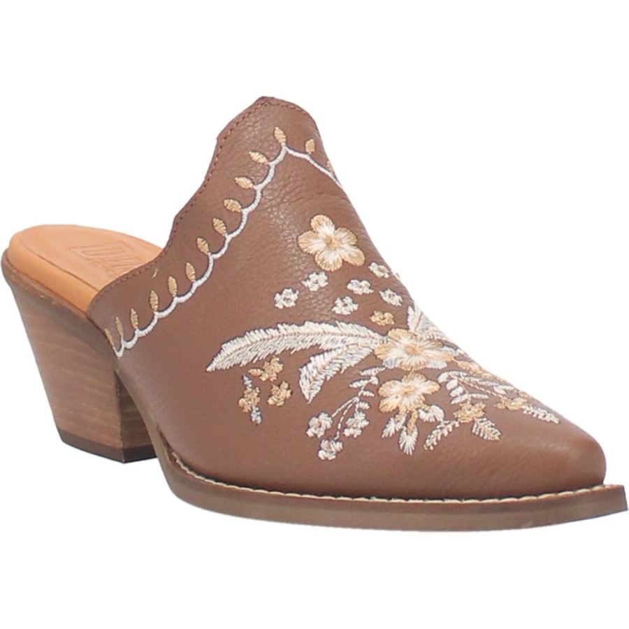 DINGO WILDFLOWER LEATHER MULE-BROEWN - Click Image to Close