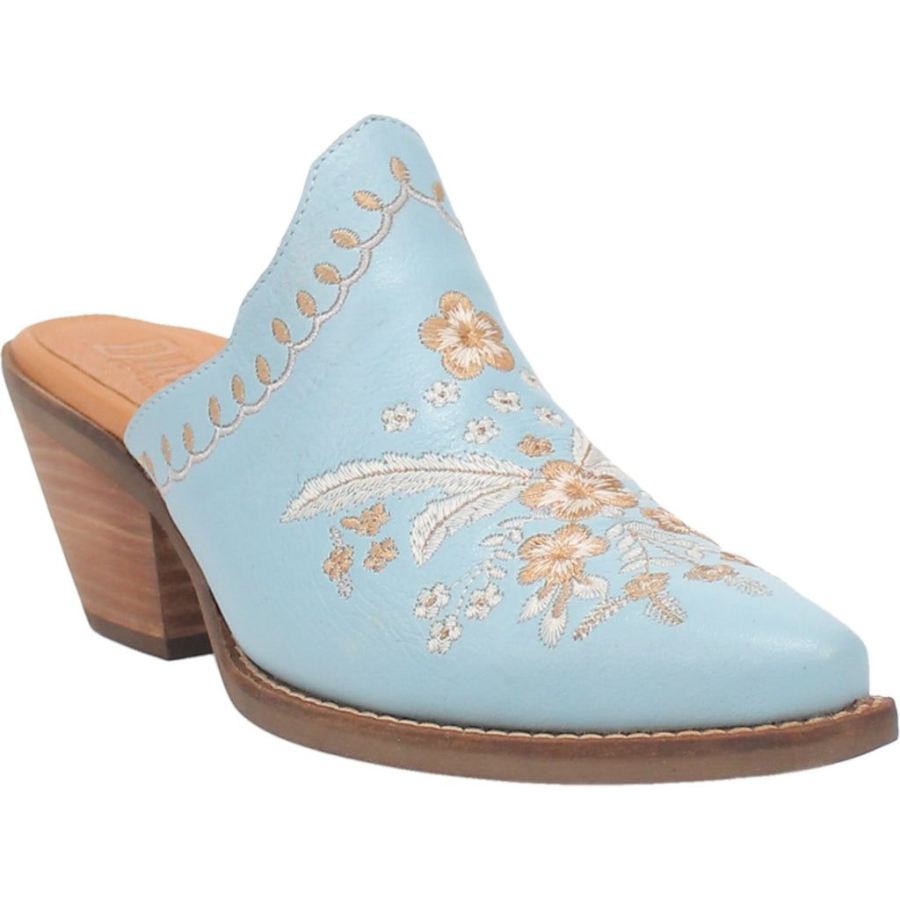 DINGO WILDFLOWER LEATHER MULE-BLUE