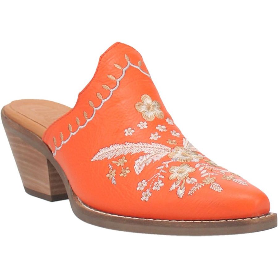 DINGO WILDFLOWER LEATHER MULE-ORANGE - Click Image to Close