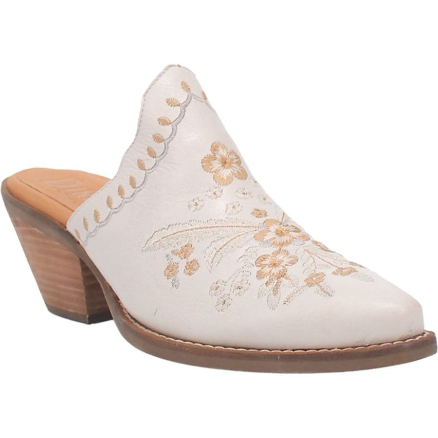 DINGO WILDFLOWER LEATHER MULE-WHITE - Click Image to Close