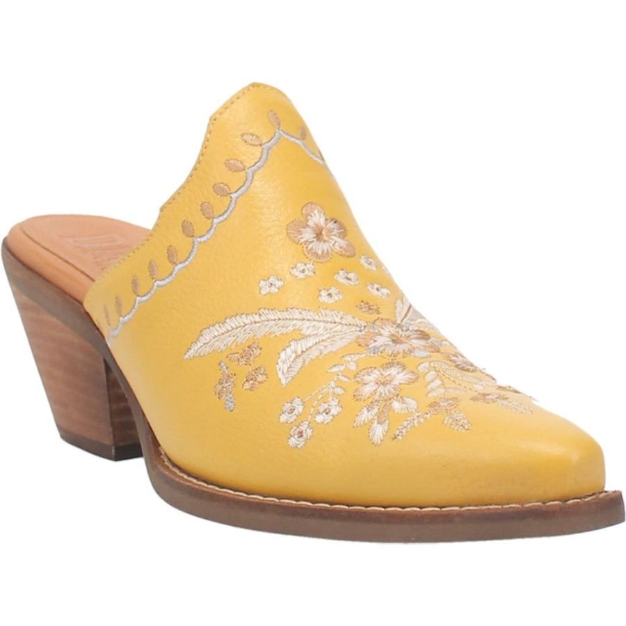 DINGO WILDFLOWER LEATHER MULE-YELLOW - Click Image to Close