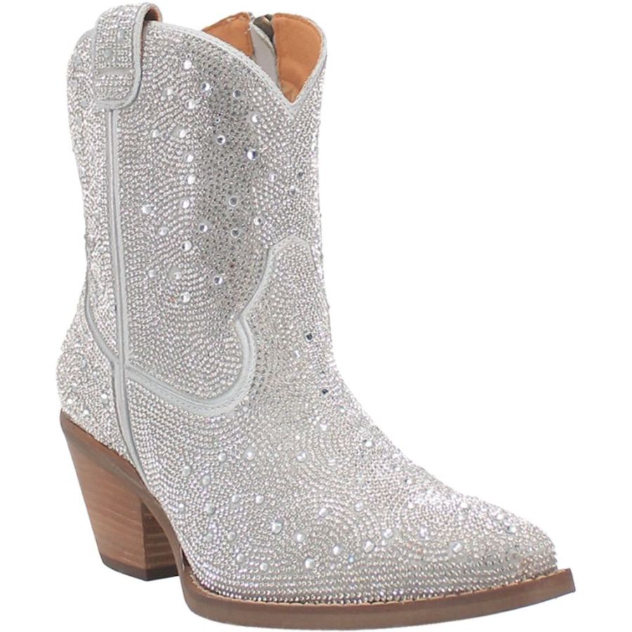 DINGO RHINESTONE COWGIRL LEATHER BOOTIE-SILVER - Click Image to Close