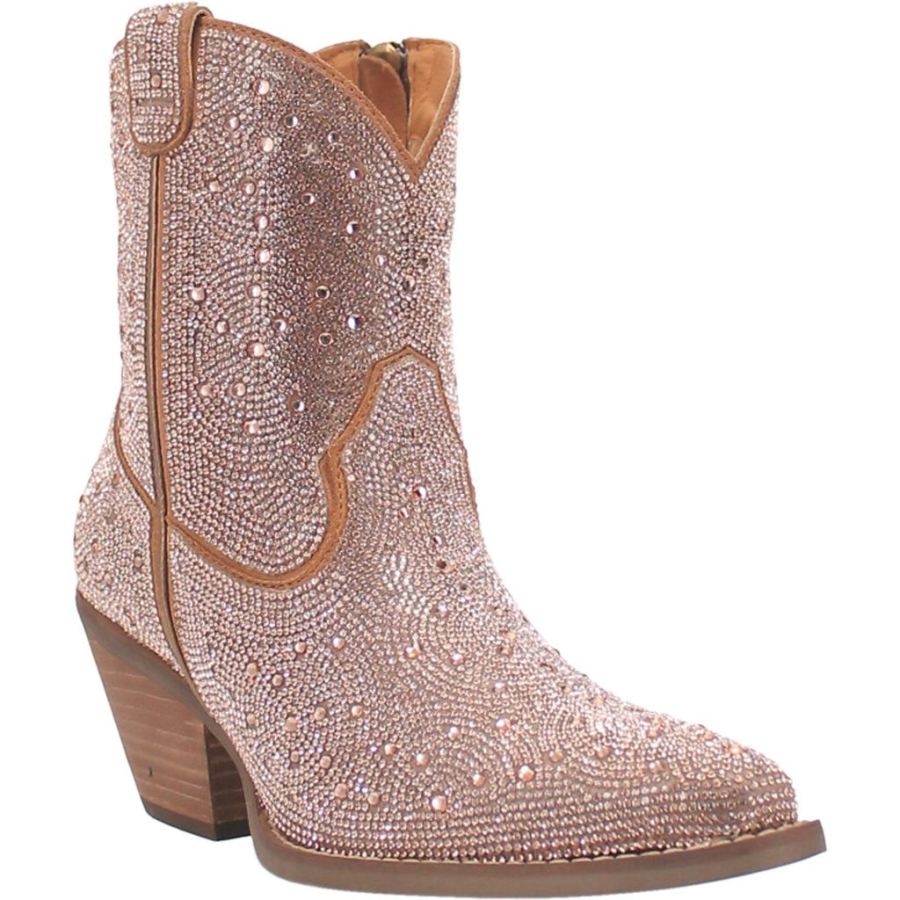 DINGO RHINESTONE COWGIRL LEATHER BOOTIE-ROSE GOLD - Click Image to Close