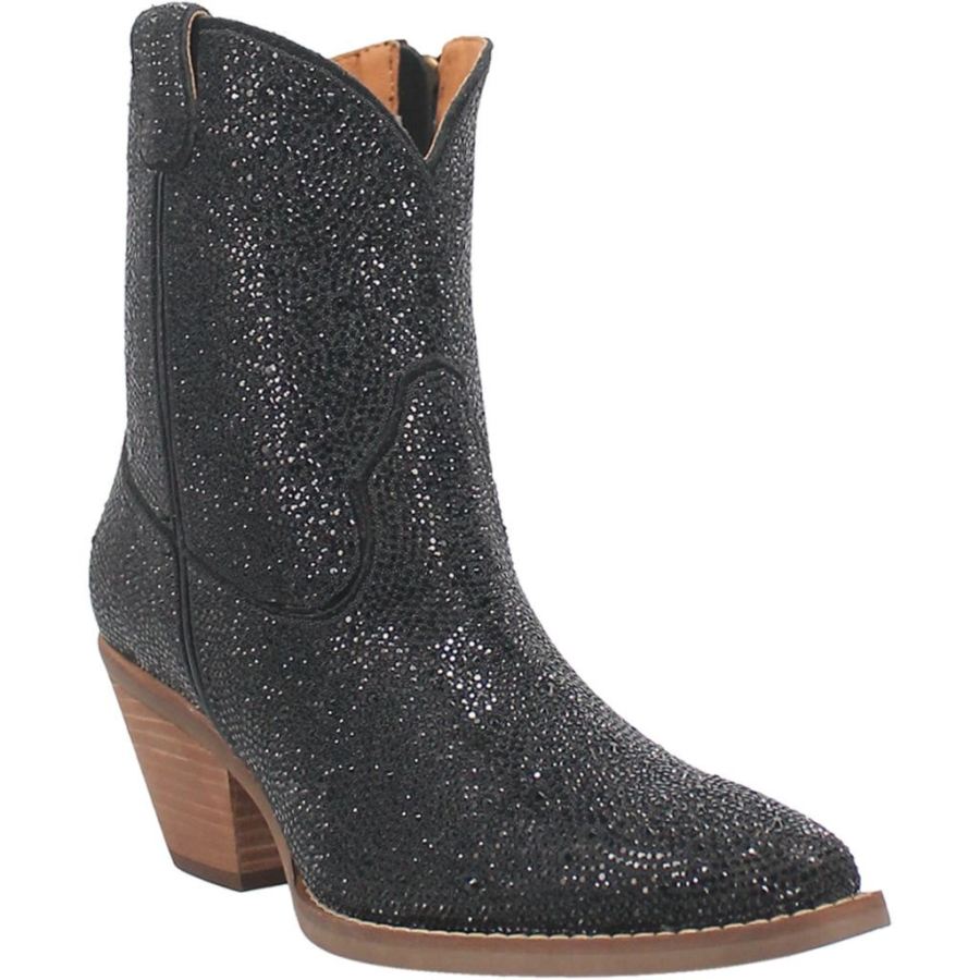 DINGO RHINESTONE COWGIRL LEATHER BOOTIE-BLACK - Click Image to Close